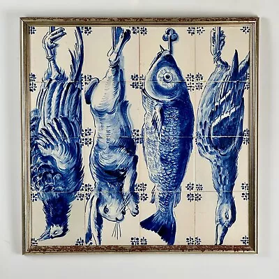 Marvelous Vintage Ceramic Portuguese Art Tile Mural Of Four Captured Creatures • $2200