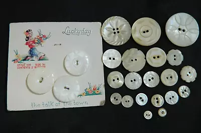 Mixed LOT Of 23 Vintage Pearl MOP Buttons White With Carved Patterns • $11.95