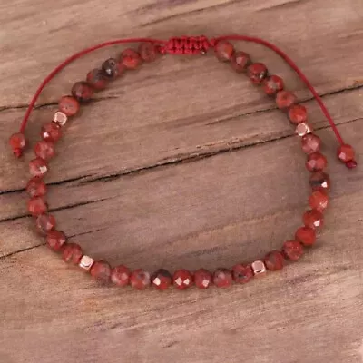 Red Jasper Faceted Beads Healing Meditation Anxiety Relief Dainty Bracelet Gift • $10.65