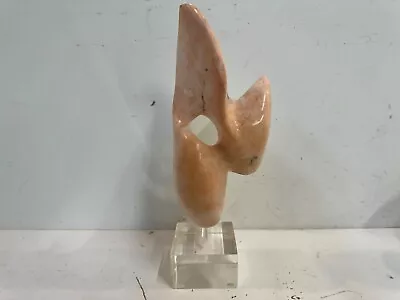 Contemporary Pink Albaster Abstract Carved Decorative Art Piece With Base • $175