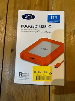 LaCie Rugged USB-C 1TB Portable External Hard Drive Drop Orange  • £85