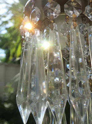 16 Vintage Prism Lamp Chandelier Parts Icicle Crystal Glass Brass Pins • $36.99