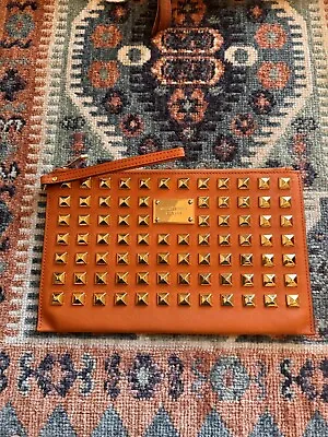 Michael Kors MK Pyramid Studded Hamilton Clutch Large Orange W/ Gold Studs • $55