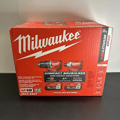 SEALED Milwaukee M18 Compact Brushless Drill Driver 2 Tool Combo Kit 3692-22CT • $174.95