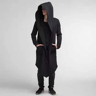 Men's Gothic Long Sleeve Long Robe Hooded Cloak Cape Cardigan Coat Jacket Warm • $35.83