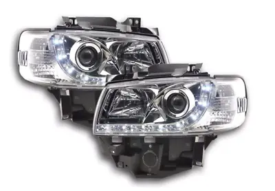 FK Set LED DRL Devil Eye Lightbar Headlights VW Transporter T4 96-03 Chrome RHD • $384.32