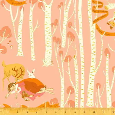 Windham Heather Ross Far Far Away III Snow White Coral Pink Cotton Fabric BTY • $13.95