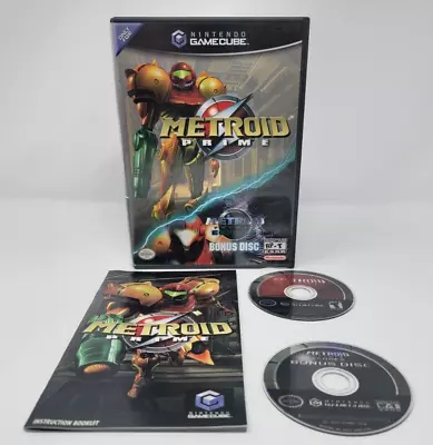 Metroid Prime (Nintendo Gamecube 2004) Complete W/ Bonus Disc CIB • $44.95