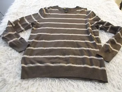 Oleg Cassini Sweater Mens Large Brown Striped Round Cashmere Blend Neutral • $15.99