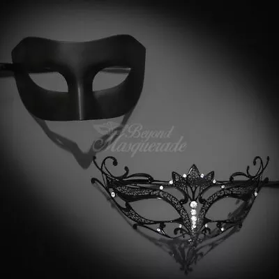 Couple's Masquerade Masks | Princess Masquerade Masks Black/Black • $19.12