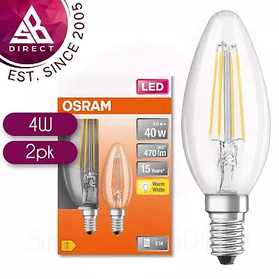 Osram 4W LED Clear Glass Candle Light Bulb│Filament│470 Im│E14│Warm White│2 Pk • $32.75