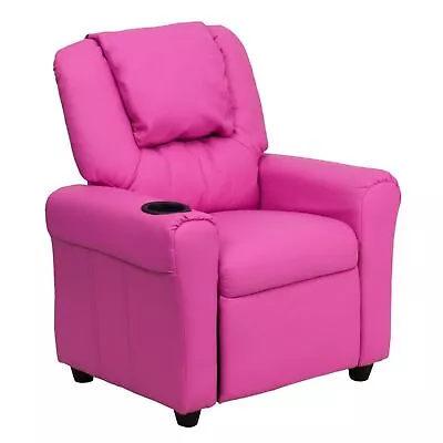 Contemporary Hot Pink Vinyl Kids Recliner With Cup Holder And Headrest • $222.68