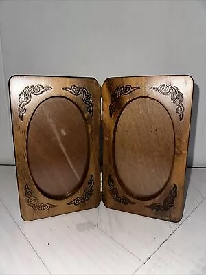 Vintage Dual Hinged Engraved Wood Picture Frame • $14.96