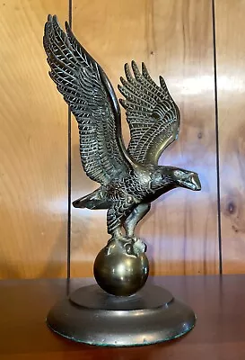 VTG Heavy Solid Brass Eagle Statue On Globe Paperweight • $36.99