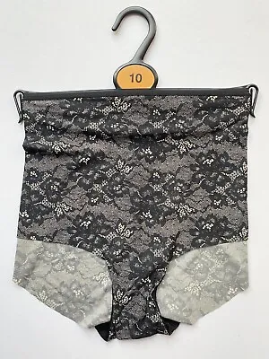 M&S Black Floral Lace Print Microfibre NoVPL Pants Underwear Lingerie NEW - 10 • £4.90