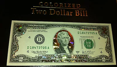 22k Gold $ 2 Dollar Bill Hologram Colorized  $2 Usa Note Legal Currency Notes • $24.50