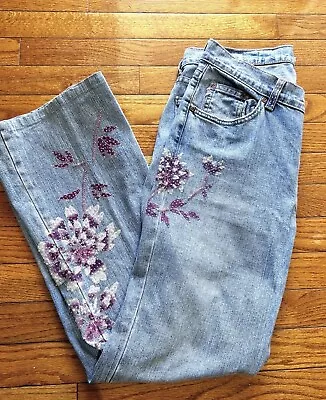 Z.Cavaricci Women 12 Blue Floral Beaded Bootcut Light Wash Jeans Vintage Bx • $10