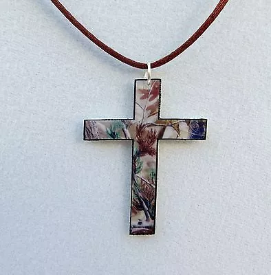 Real Tree Ap Camo Camouflage Pendant Necklace Hunters Cross Can Go/w Mossy Oak • $15.94