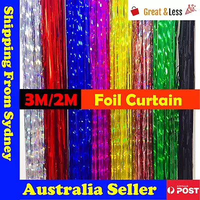 3M/2M Metallic Tinsel Curtain Foil Backdrop Streamer Event Party Decoration AUS • $2.70