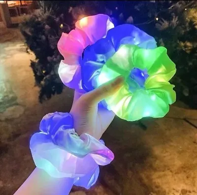 LED Light Up Flashing Hair Scrunchie Band Party Festival Wrist Band Glow UK  • £6.99