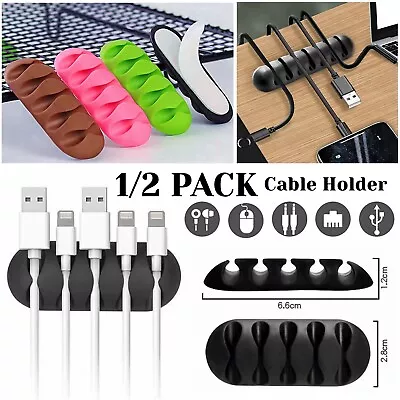 2X Cable Holder Management Clips Ties Charger Wire Tidy Lead Desk USB Organizer • £2.26