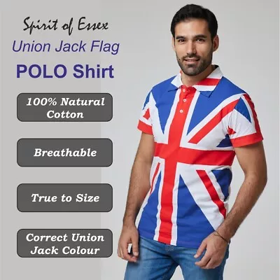 Union Jack POLO Shirt Collar Size: S M L XL 2XL 3XL 100%Cotton Kings Coronation • £11.99