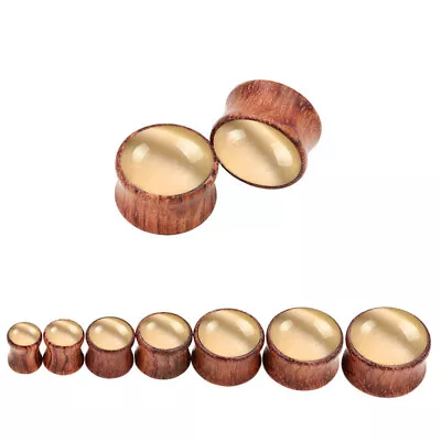 1 Pair Champagne Cat's Eye Stone Gauge Wood Ear Plug Flare Flesh Tunnel Piercing • £3.59