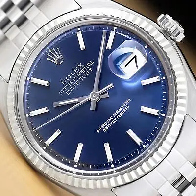 ROLEX MENS DATEJUST BLUE 18K WHITE GOLD STAINLESS STEEL WATCH W/ JUBILEE BAND • $6761.41