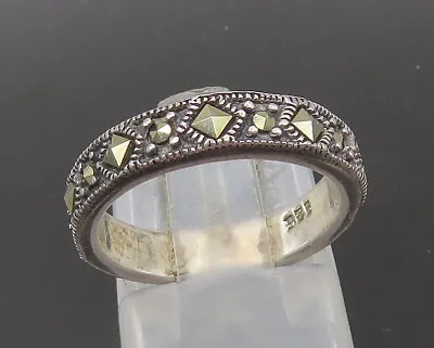 925 Sterling Silver - Vintage Shiny Marcasite Petite Band Ring Sz 4.5 - RG21140 • $30.05