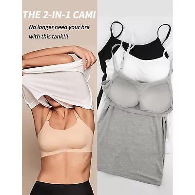 Women's Camisole With Built In Shelf Bra Adjustable Strap Vest Padded Tank Top • £14.99