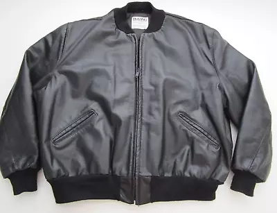 Mens 52 DeLong Black Leather Bomber Jacket Full Zip Vintage USA • $200