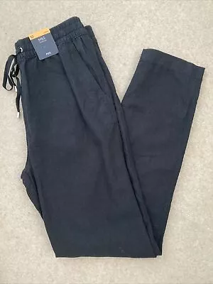£14.99 • Buy MARKS & SPENCER WOMENS BLACK PEG LEG LINEN TROUSERS, Size 10 Long, Bnwt