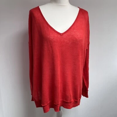 £25 • Buy Mint Velvet Jumper Size Medium Orange V Neck Long Sleeves Bright 100% Linen
