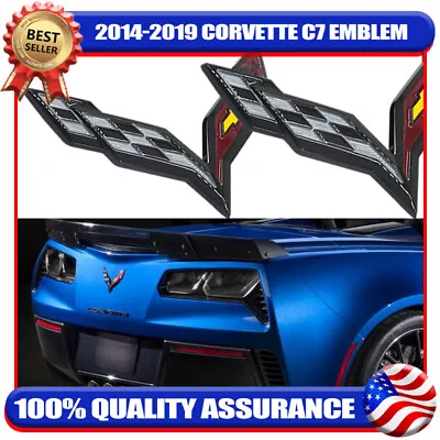 For 2014-2019 Corvette C7 Front & Rear Cross Flags Gloss Black Nameplate Emblem • $16.99