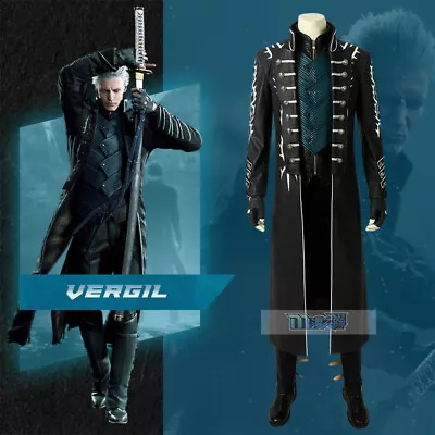 DMC5 Devil May Cry 5 Vergil Cosplay Costumes Windbreaker Vest Pants Gloves Boots • $80.06