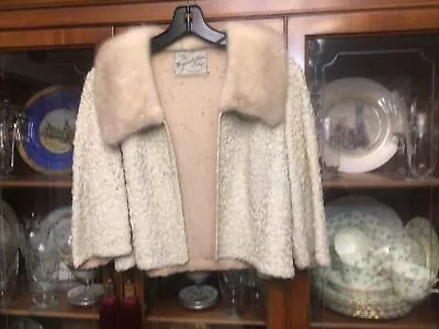 Vintage Bone Ribbon .Mink Fur Collar Jacket The Marguerite Flood Shop Erie PA￼ • $150