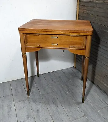 Vintage Mid Century Modern Walnut Wood Sewing Machine Table Cabinet - Singer • $400
