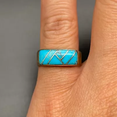 Vintage Southwestern Turquoise Sterling Silver Ring Size 7.5 • $105