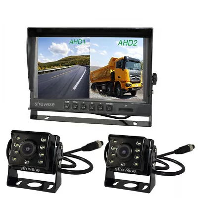 9  2CH IPS Split Monitor+ 2 X 4Pin AHD 1080P Car Rear View Backup Camera SD DVR • $123.99