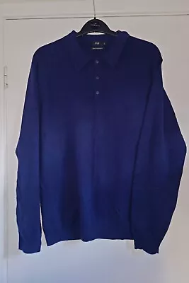 F&F Mens 100% Cashmere Navy Jumper Sweater Size Large Button Up • £22.99