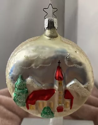 Vintage INGE-GLAS Ornament Xmas W. Germany Church Blown Glass Old World 4 In • $25