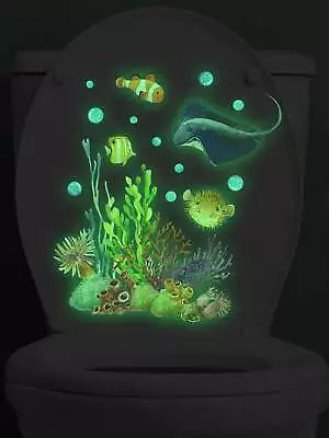 Sea Life Ocean Cartoon Toilet Lid Decal Wall Sticker Glow In The Dark Toilet • $7.64