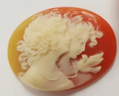 3 VINTAGE CURLY HAIR TWIN LADY HEAD & BIRD 40mm. OVAL CARNELIAN RESIN CAMEOS 196 • $2.99