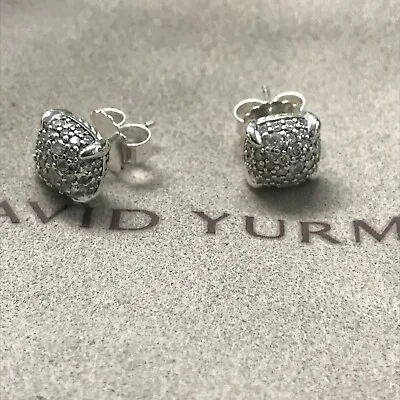 David Yurman Sterling Silver 7mm Earrings Pave Diamonds Petite Studs • $289