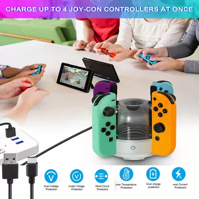 4-in-1 For Nintendo Switch Joy-Con Charger Charging Dock Station Stand With LED  • $16.99