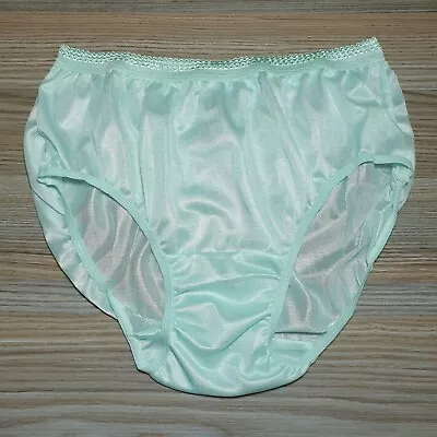 Vintage Slippery Nylon Panty Double Gusset Sissy Green Brief Size 7-8 Hip 38-42  • $16.14