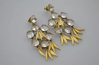 NEW $98 J. Crew Clear Crystal & Gold Fringe Chandelier Statement Earrings • $21.99