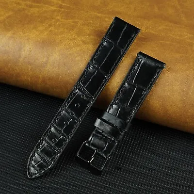 $21.84 • Buy Black Alligator Watch Band Real Flat Leather Crocodile Watch Strap Black Buckle