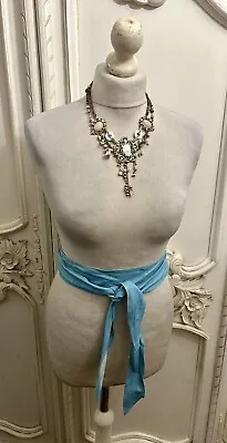 Vintage Pale Blue Real Leather Waist Tie Obi Wrap Belt 10-16 • £7.99