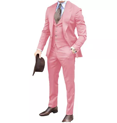 Mens 3 Piece Suit Groom Bestman Wedding Tuxedo Party Blazer+V+Pants 42r 44r 46r • $77.39